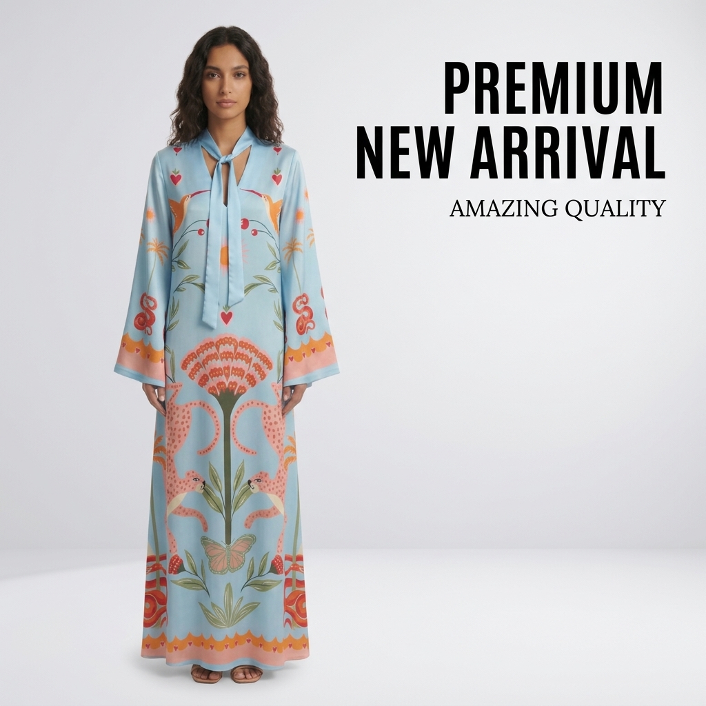 Maxi Dress Boho - 여성용 롱 슬리브 프린트 새틴 소재의