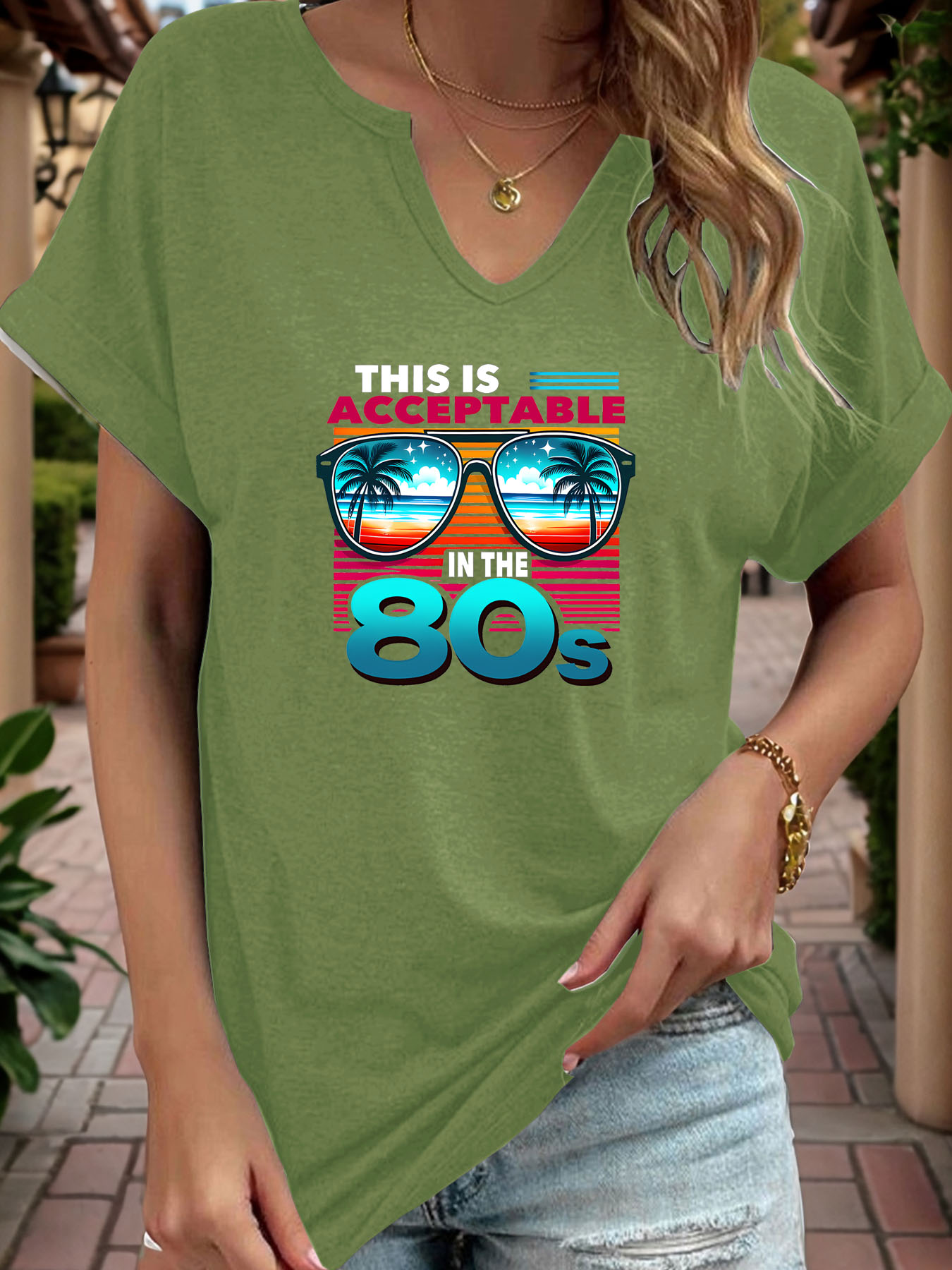 Women'S Fashion In The 80S - 80년대 네온 그라데이션 비치 선글라스 프린트