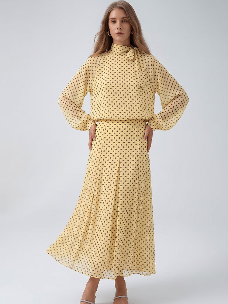 Puff Sleeve Blouse - HH 빈티지 여성용 폴카 도트 수트