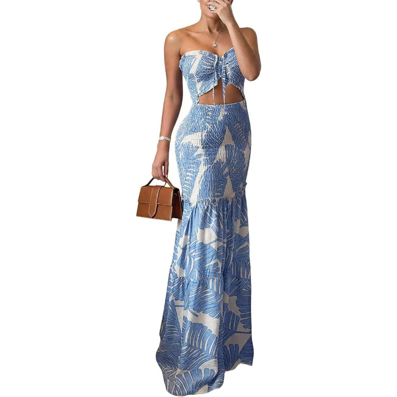 Maxi Dress Boho - CHICME 플로럴 바캉스 드레스 홀터 타이