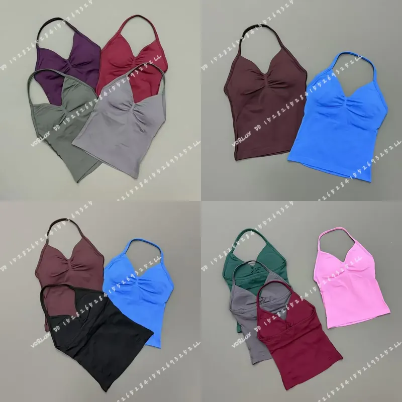 Bra Top Seamless - 여성용 짐 워크아웃 탱크탑, 홀터넥, 내장형