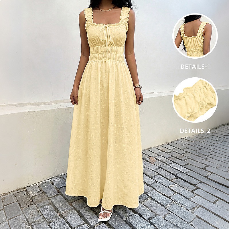 Maxi Dress Boho - 여름 민소매 스퀘어 넥 드레스 프렌치