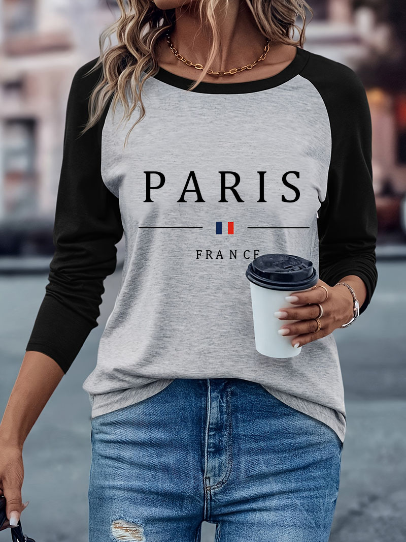 Women'S Fashion Paris - 패션 파리 레터 프린트 캐주얼 긴팔