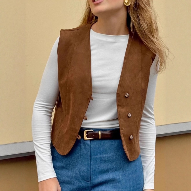 Women'S Fashion Utility Vest - FL 여성용 빈티지 스트릿 스타일 단색