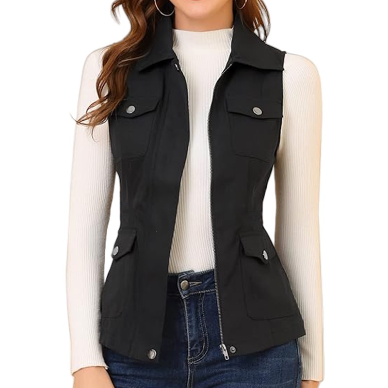 여성용 칼라 지퍼형 조끼, 소매 없는 실용적인 카고 스 - Women'S Fashion Utility Vest 리뷰 및 가격