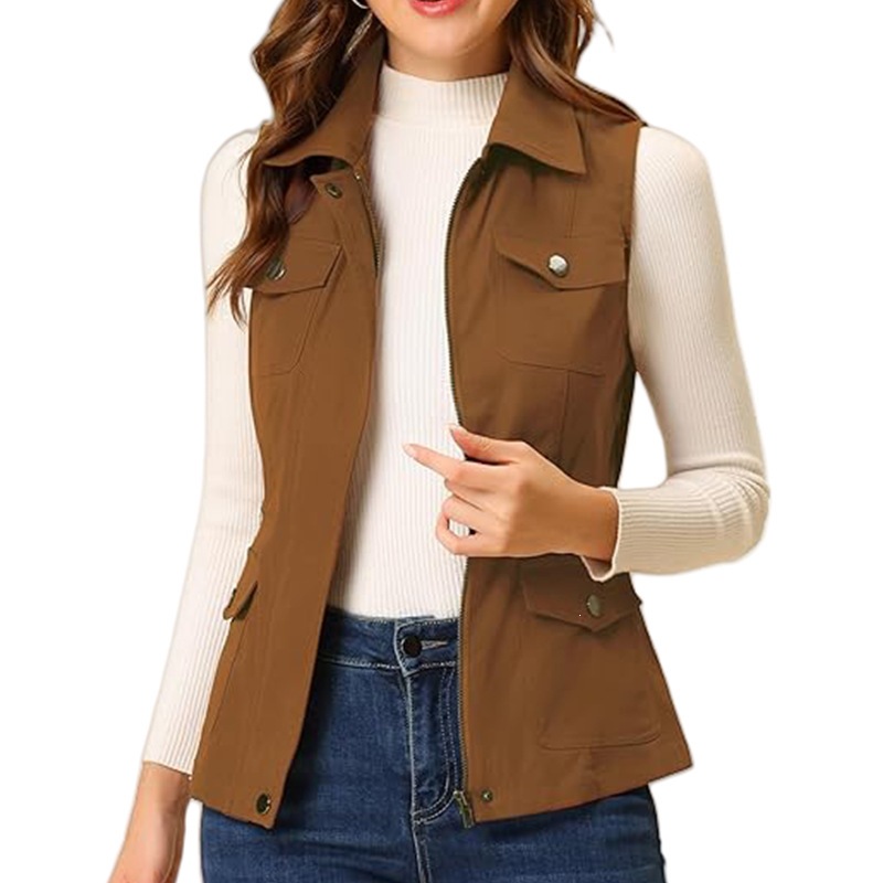 여성용 칼라 지퍼형 조끼, 소매 없는 실용적인 카고 스 - Women'S Fashion Utility Vest 리뷰 및 가격