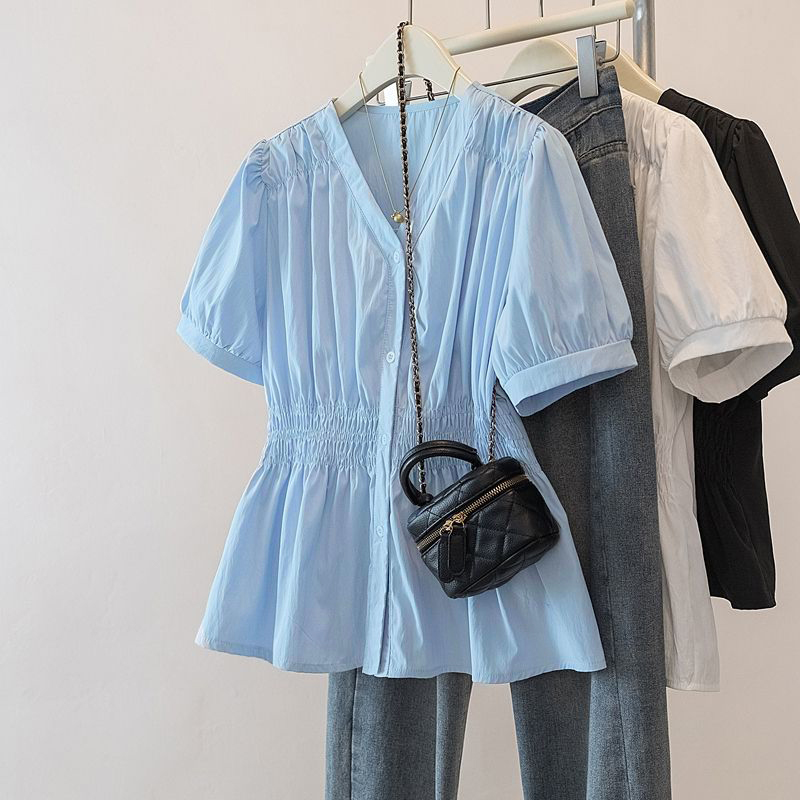 200파운드 플러스 사이즈 신축성 있는 허리밴드 오피스 - Puff Sleeve Blouse 리뷰 및 가격