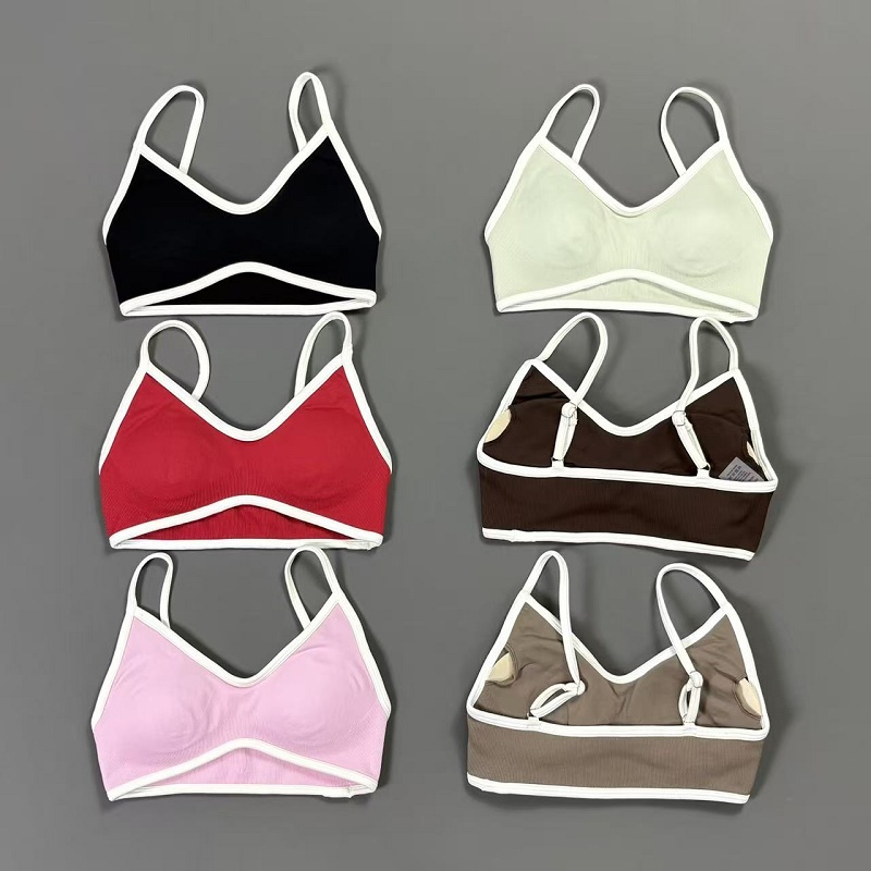 여성용 콘트라스트라인 요가 브라 V넥 화이트 엣지 얇은 - Bra Top Seamless 리뷰 및 가격