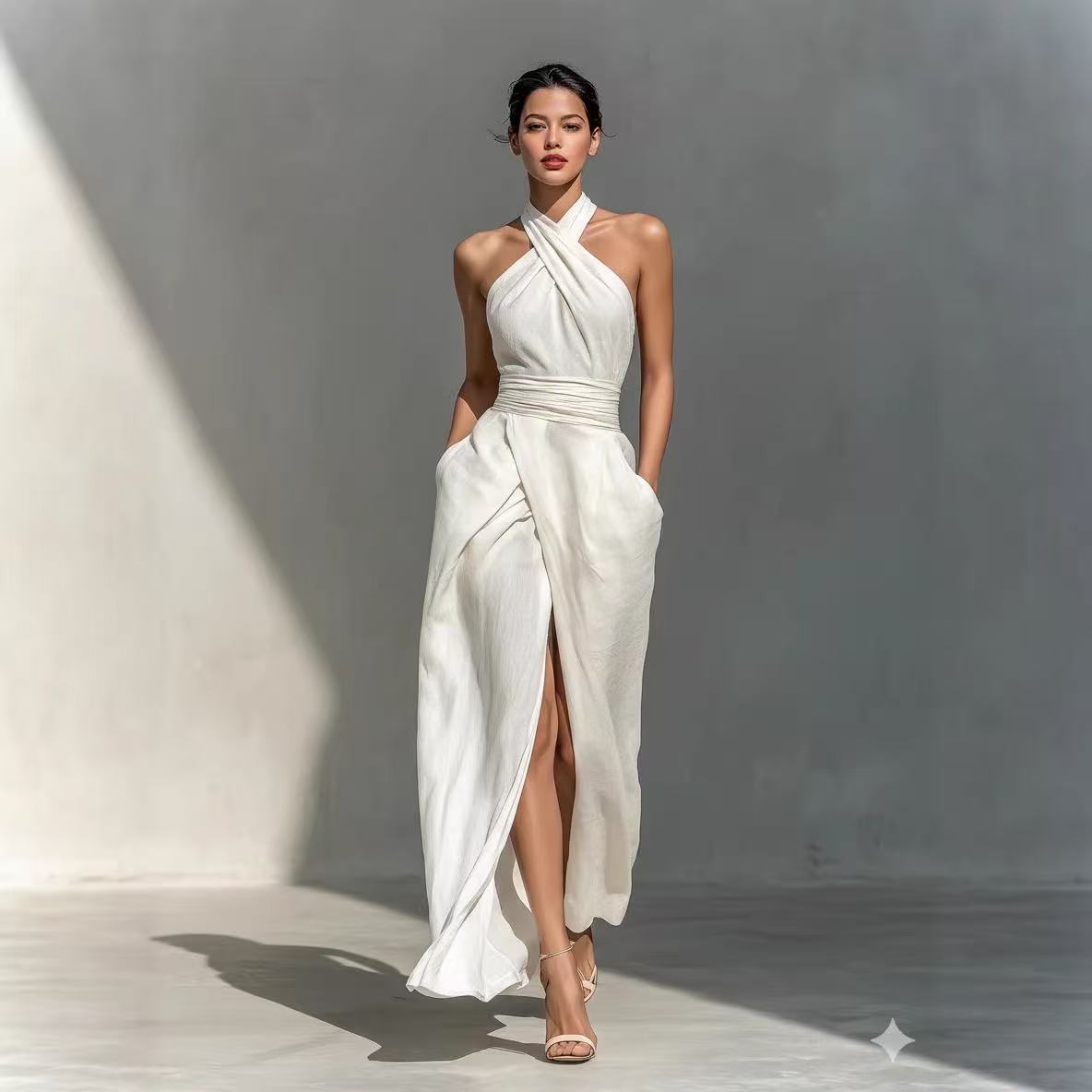 세련된 스타일의 단색 롱 드레스, 앞트임 디자인, 보헤 - Maxi Dress Boho 리뷰 및 가격
