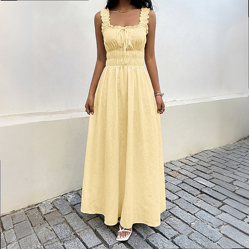 여름 민소매 스퀘어 넥 드레스 프렌치 빈티지 롱 드레스 - Maxi Dress Boho 리뷰 및 가격