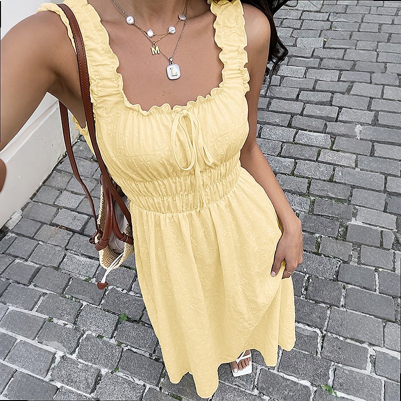 여름 민소매 스퀘어 넥 드레스 프렌치 빈티지 롱 드레스 - Maxi Dress Boho 리뷰 및 가격