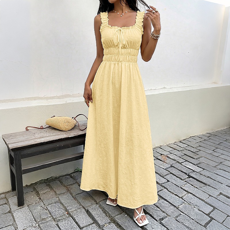 여름 민소매 스퀘어 넥 드레스 프렌치 빈티지 롱 드레스 - Maxi Dress Boho 리뷰 및 가격