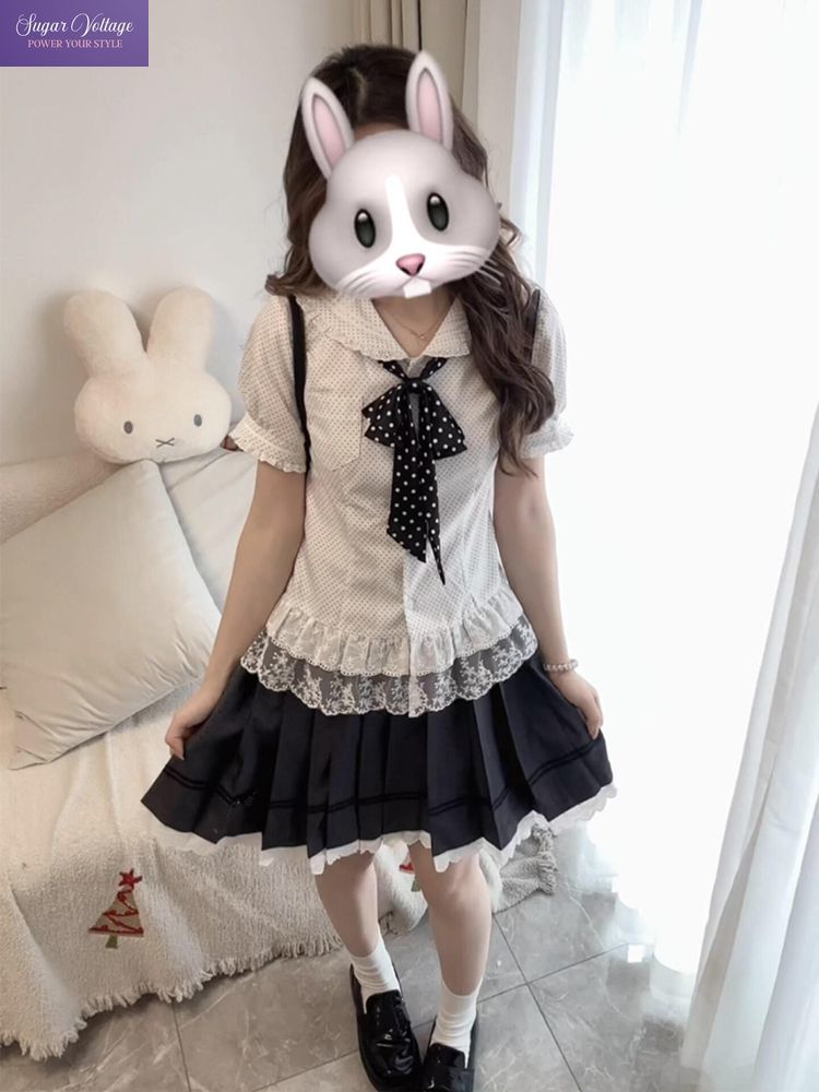 새로운 스윗 코케트 2피스 세트 여성용 피터팬 칼라 보 - Puff Sleeve Blouse 리뷰 및 가격