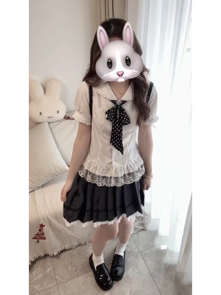 새로운 스윗 코케트 2피스 세트 여성용 피터팬 칼라 보 - Puff Sleeve Blouse 리뷰 및 가격