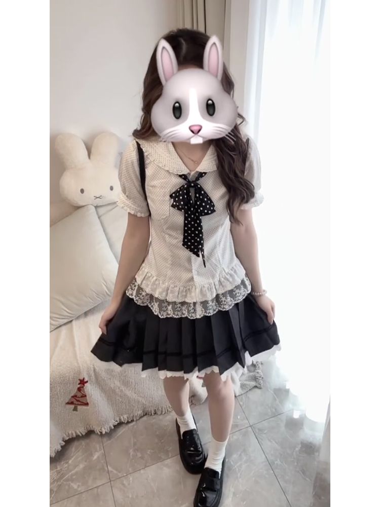 새로운 스윗 코케트 2피스 세트 여성용 피터팬 칼라 보 - Puff Sleeve Blouse 리뷰 및 가격