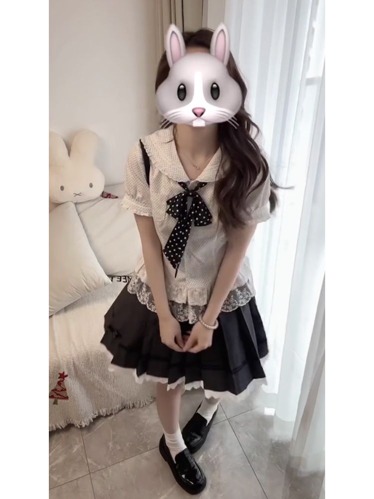 새로운 스윗 코케트 2피스 세트 여성용 피터팬 칼라 보 - Puff Sleeve Blouse 리뷰 및 가격