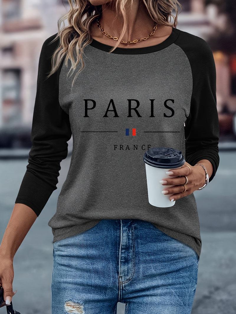패션 파리 레터 프린트 캐주얼 긴팔 티셔츠 트렌디 디자 - Women'S Fashion Paris 리뷰 및 가격
